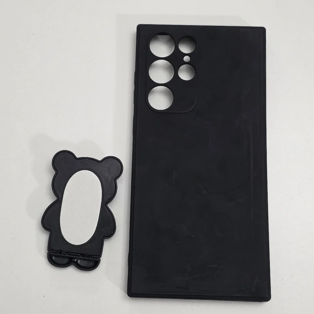 Samsung Galaxy S22 Ultra soft Gel Black Silicone Cute Teddy Bear Case NEW